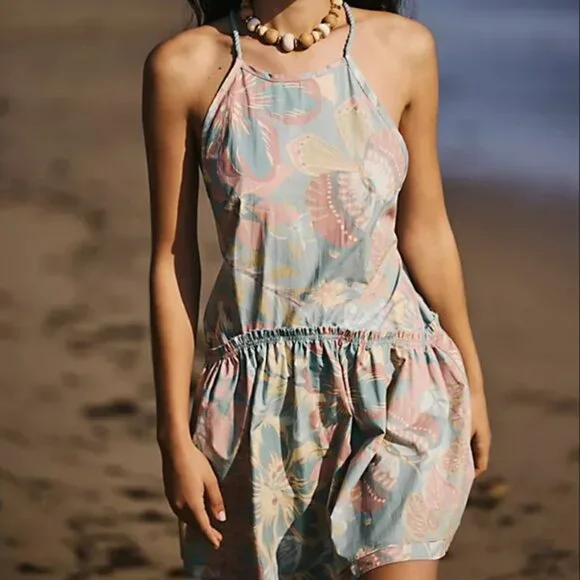 NWOT Free People Deserted Island Mini Dress in Saltwater Combo